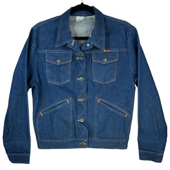 Vintage Wrangler Jean Jacket Womens Medium Denim 90s Y2K Trucker Western USA - Picture 1 of 7